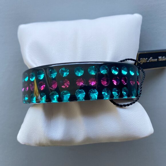 FAC Glossy Black Crystal inlayed Bangle Bracelet NWT - Picture 1 of 6